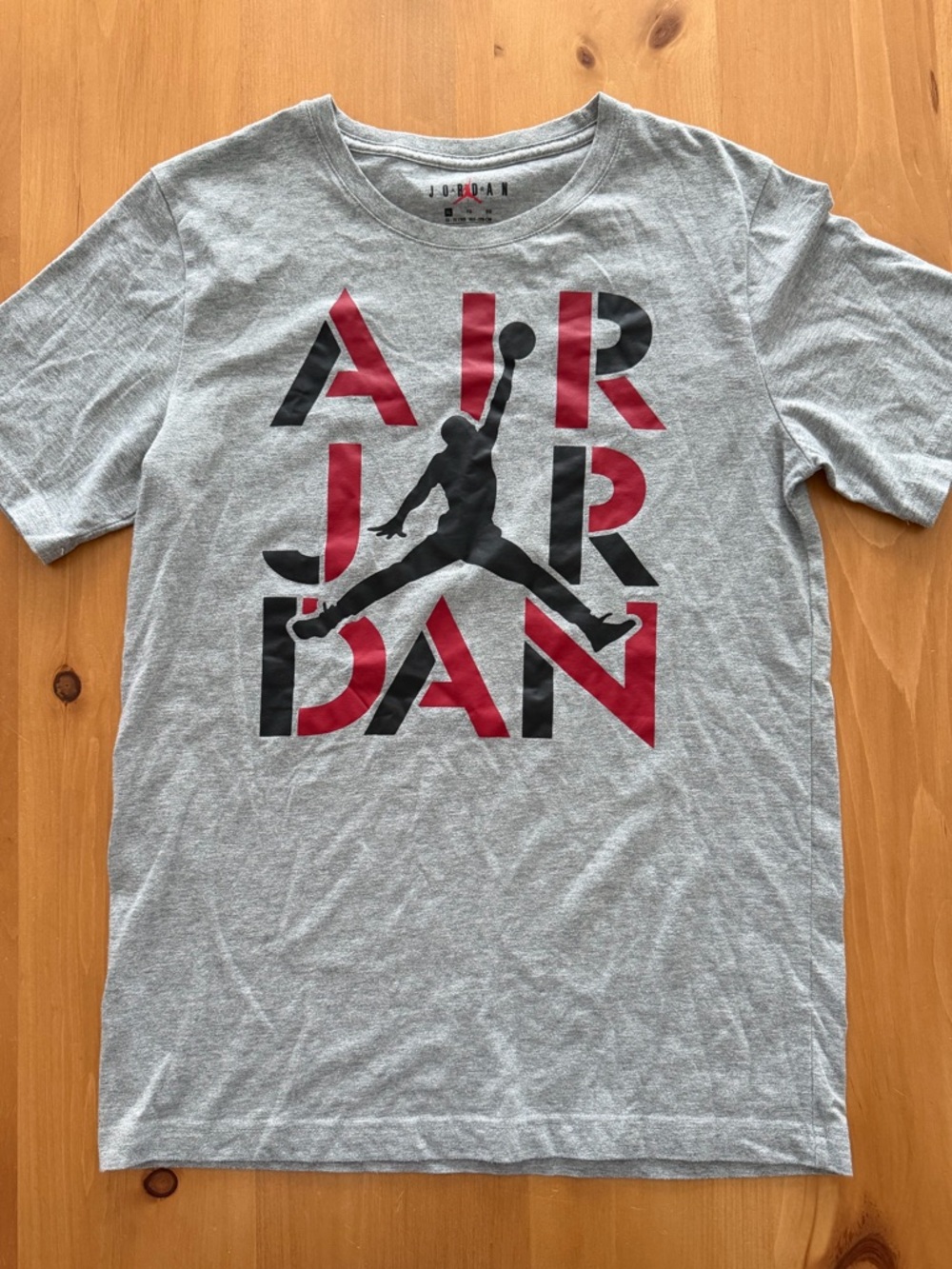 Jordan Boys' Gray Short-Sleeve Tee with Red & Black Logo